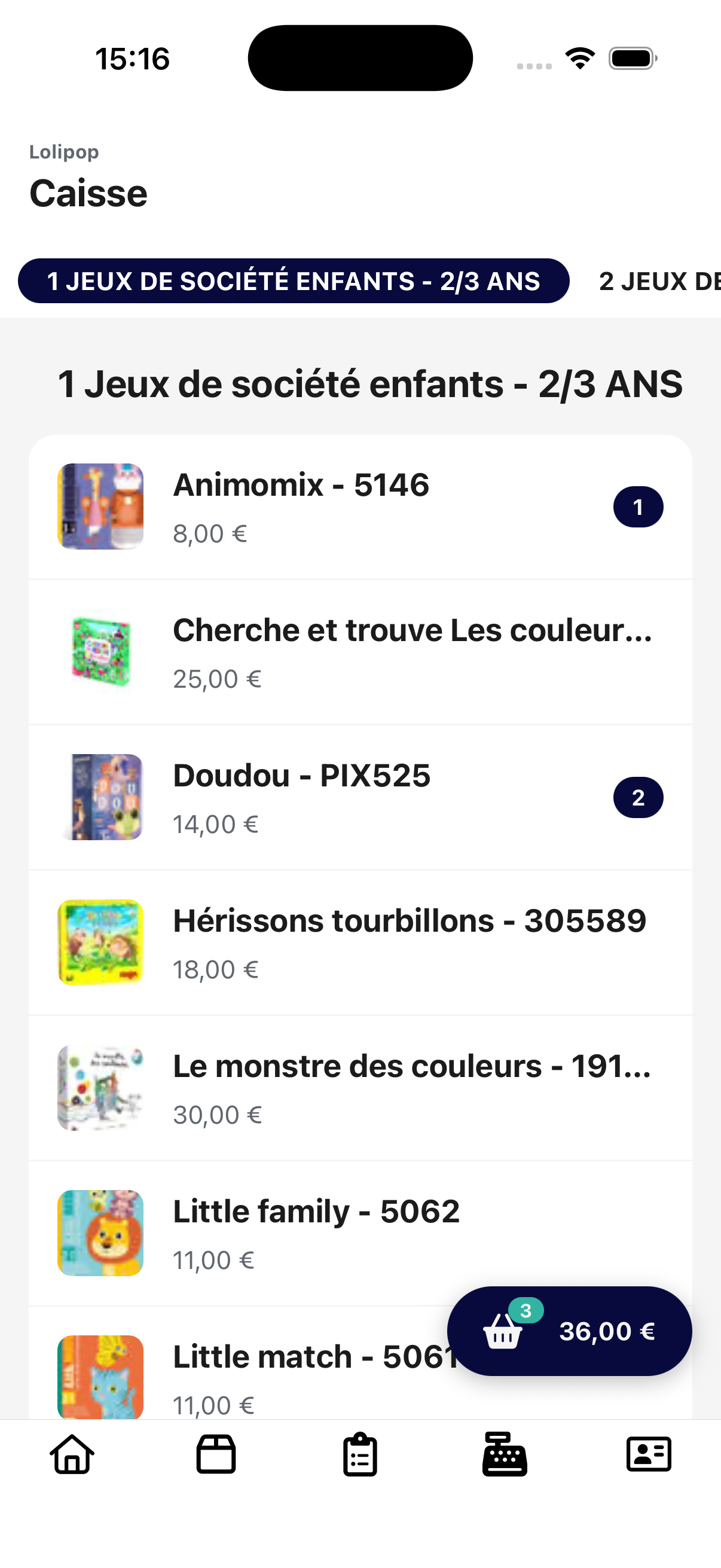 La caisse de l’application mobile Heureca avec le catalogue, les quantités et le panier d’une commande